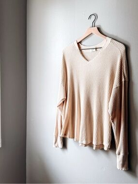 OFFLINE by Aerie Waffle Knit Long Sleeve Top Cream Oversized Small